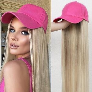 26inch Wigs With Hat Blonde Long Straight Wig Hair Extensions  Cap Wigs